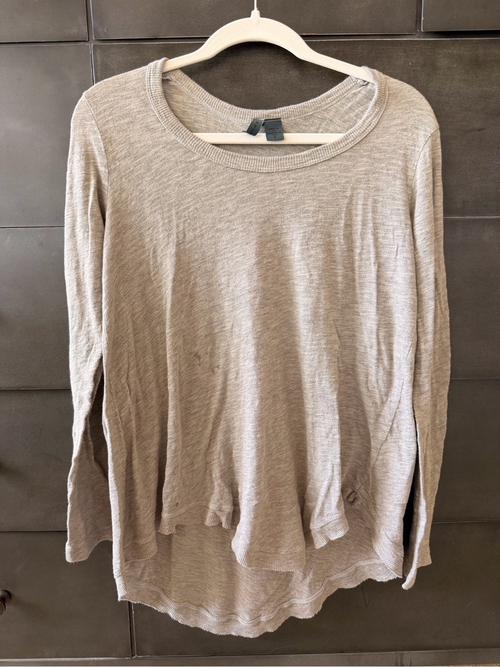 Asymmetrical hem light weight gray sweater